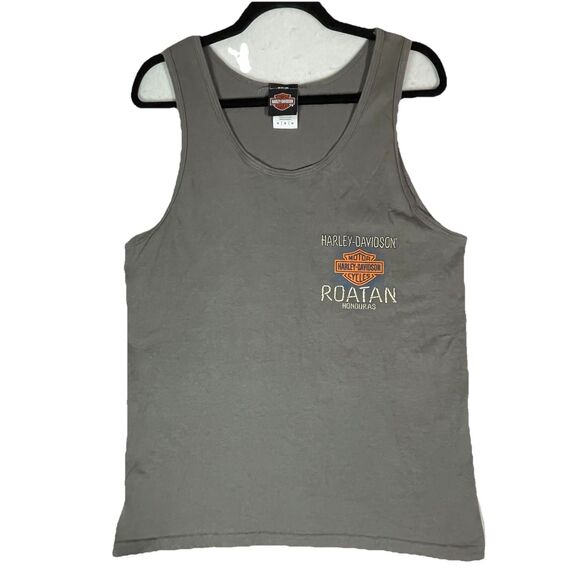 Harley Davidson Roatan Tank Top Mens Sleeveless Top M Back Graphic Gray Shirt - Picture 2 of 5